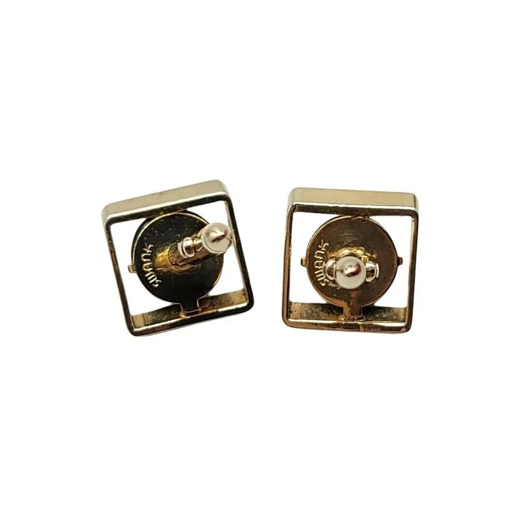 Swank Black Glass Gold Stone Geometric Planet Style Cufflinks Vintage